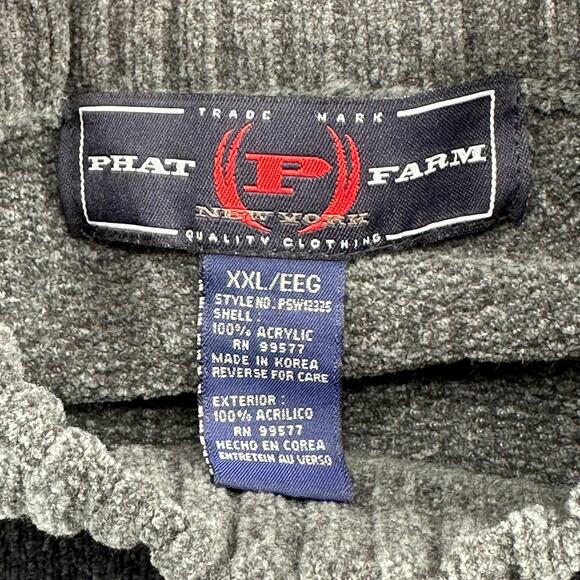 Vintage Phat Farm Sweater Mens XXL Gray Knit Stripe Long Sleeves Dadcore Hip Hop - Picture 3 of 8